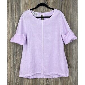 Harris Cotton Shirt Womens Small Purple Linen Breathable Coastal Lagenlook
